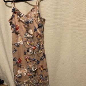 A.B.S Collection Pale Blush Floral Embroidered Midi Mesh Dress